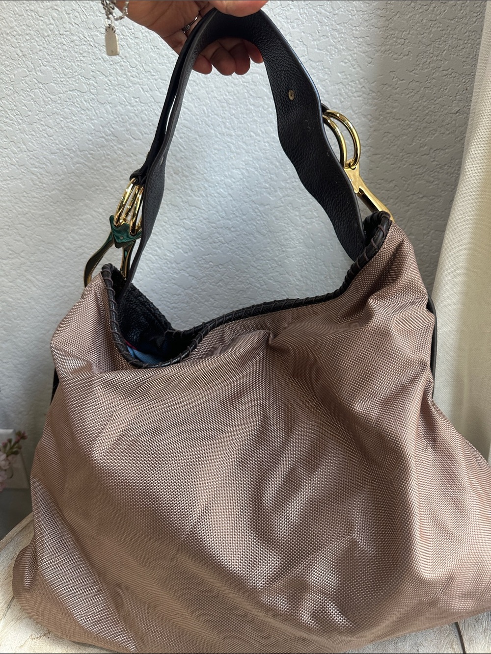 Women’s Shoulder Hobo Bag in Mauve Brown with Black Strap